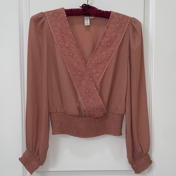 Joie Tops - Joie Mauve Lace V-Neck Blouse